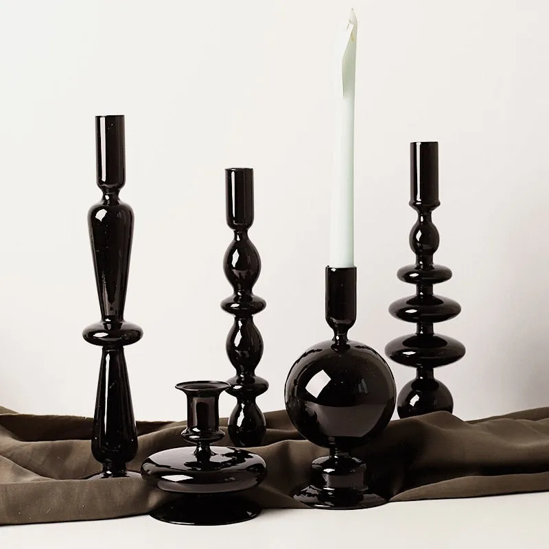 All Black Glass Candle Holders
