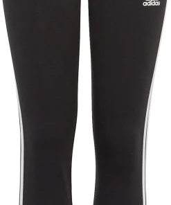 adidas Essentials 3 Stripes Junior Cotton Long Tights  - Black