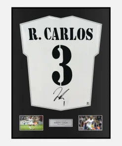 Framed Roberto Carlos Signed Real Madrid Shirt Home 3 [Classic]