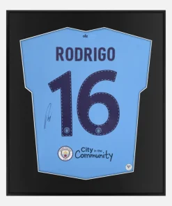 Framed Rodri Signed Shirt, Manchester City 2023 Treble Winners [Lite]