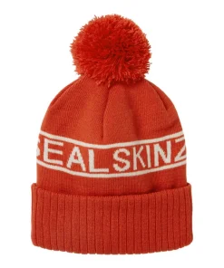Sealskinz Heacham Waterproof Cold Weather Icon Bobble Hat Orange/Cream Unisex HAT