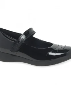 Clarks Girls School Shoe Etch Gem Black Patent