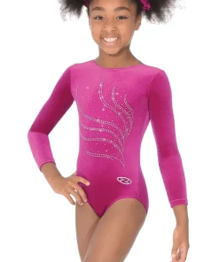 THE ZONE GYMNASTICS TIARA CRYSTAL LONG SLEEVED LEOTARD - CERISE