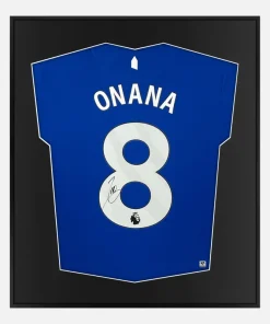 Framed Onana Signed Everton Shirt, Number 8 Home [Lite]