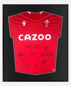 Framed Signed Wales Rugby Shirt, Red Home, Squad [Lite]