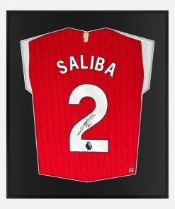 Framed Saliba Signed Arsenal Shirt, Red Home New [Lite]