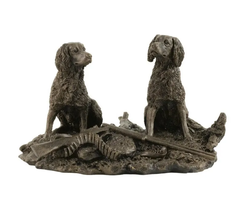 Patina Patina Bronze Sculpture Two Spaniels with Broken Gun