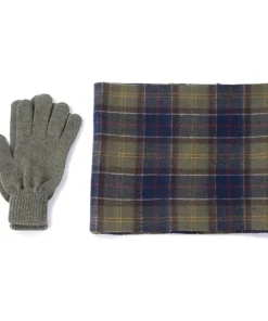 Barbour Mens Gloves & Scarf Set Classic/Olive