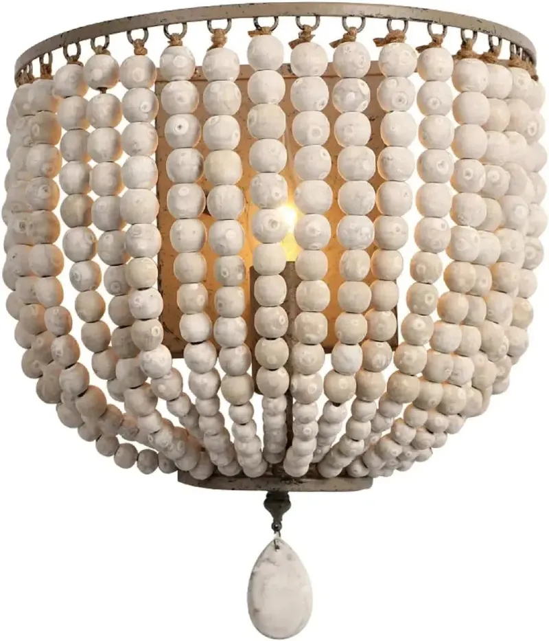 Wooden Bead Cascade Wall Lamp