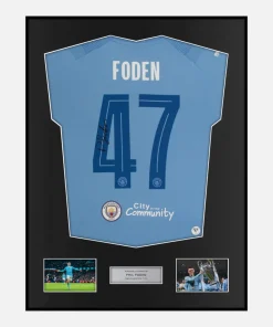 Framed Phil Foden Signed Manchester City Shirt 2023-24 Home [Classic]