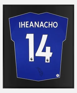 Framed Iheanacho Signed Leicester City Shirt, Blue Home [Lite]