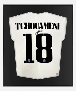 Framed Tchouameni Signed Real Madrid Shirt, White Home [Lite]