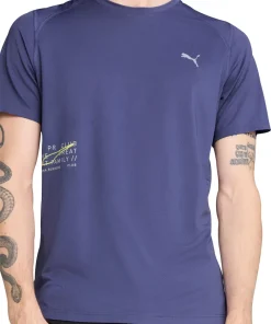 Puma Mesh Graphic Short Sleeve Mens Running Top - Blue