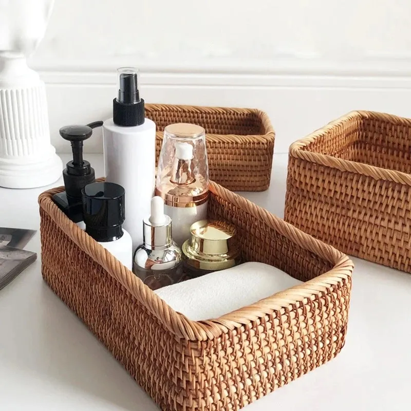 Hand-Woven Rattan Wicker Storage Basket