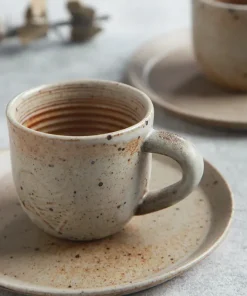 Rustic Ceramic Coffee Mug & Saucer Set