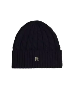 Tommy Hilfiger Womens Monogram Cable Knit Beanie Space Blue