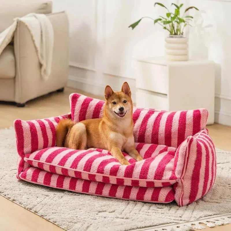Striped Snuggles Luxe Pet Sofa Bed