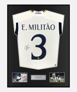 Framed Eder Militao Signed Real Madrid Shirt 2023-24 Home [Classic]