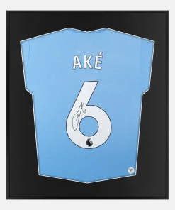 Framed Ake Signed Shirt, New Manchester City Home [Lite]