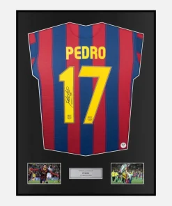 Framed Pedro Signed Barcelona Shirt 2009-10 Home [Classic]