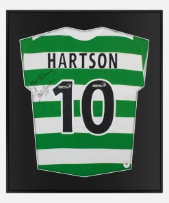 Framed John Hartson Signed Shirt, Celtic Retro Home [Lite]