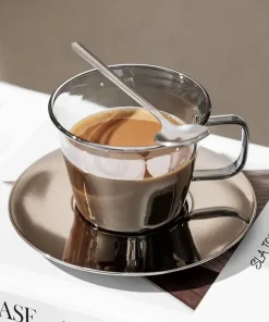 Glimmer Grey Luxury Glass Cup and Saucer Set