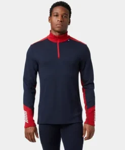 HELLY HANSEN MENS LIFA MERINO MIDWEIGHT 1/2 ZIP BASE LAYER NAVY