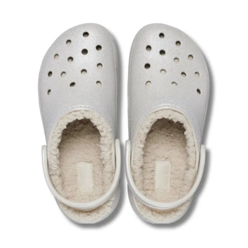 Crocs Womens Sandal Classic Platform Lined Clog Glitter Silver - Image 3