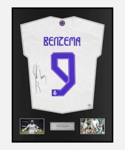 Framed Karim Benzema Signed Real Madrid Shirt 2022 CL Final [Classic]
