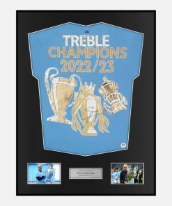 Framed Manchester City Shirt, Signed by Pep Guardiola, Treble Champions [Classic]