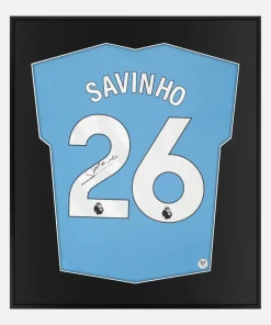 Framed Savinho Signed Manchester City Shirt, New Home [Lite]