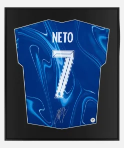 Framed Neto Signed Shirt, Blue Chelsea, Number 7 [Lite]