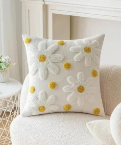 Sweet Daisy Embroidered Pillow
