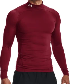 Under Armour ColdGear Compression Mock Long Sleeve Mens Running Top - Red