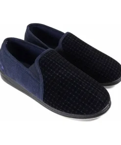 Padders Mens Slipper Albert Navy Check