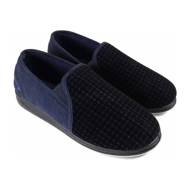Padders Mens Slipper Albert Navy Check