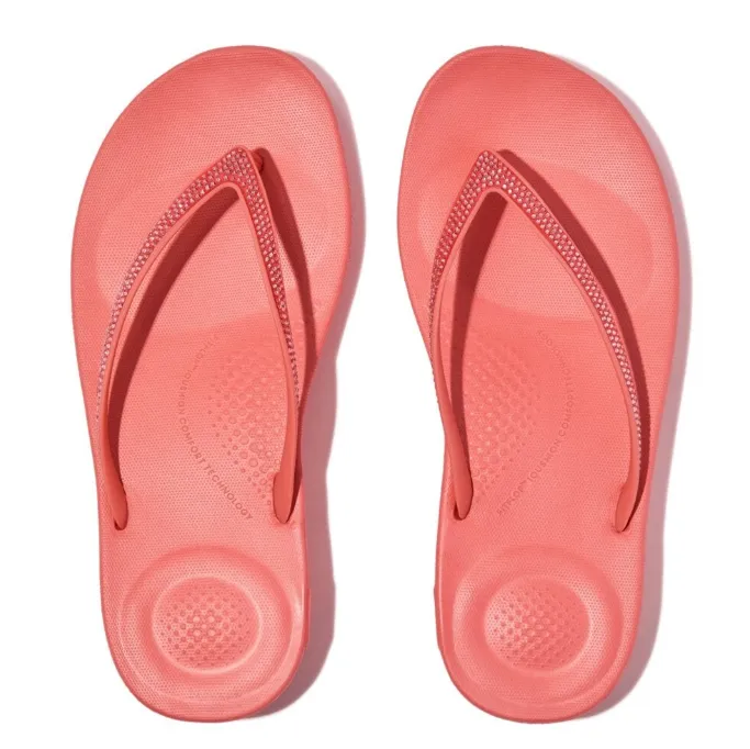 FITFLOP WOMENS IQUSHION SPARKLE FLIP FLOPS - ROSY CORAL - Image 2