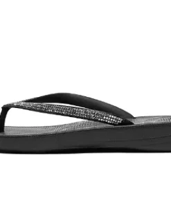FITFLOP WOMENS IQUSHION SPARKLE FLIP FLOPS - BLACK