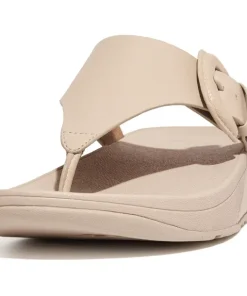 FITFLOP WOMENS LULU BUCKLE RAW EDGE LEATHER TOE THONG - STONE BEIGE