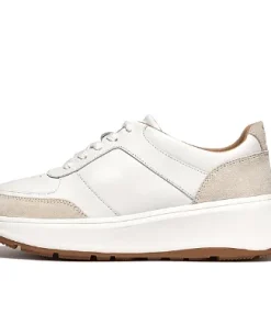 FITFLOP WOMENS F-MODE LEATHER/SUEDE FLATFORM SNEAKER - URBAN WHITE