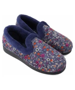 Padders Womens Repose Slippers Denim Floral Cord