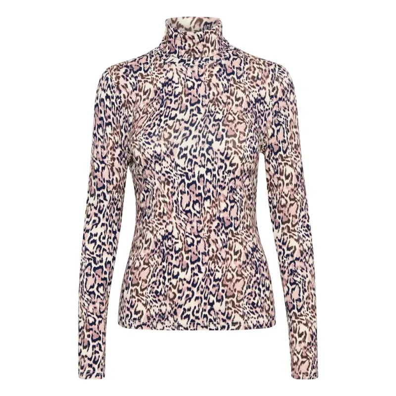 Ichi Womens Shirt LS Nava Brown Leopard