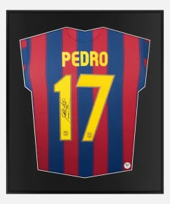 Framed Pedro Signed Shirt, Barcelona Home [Lite]