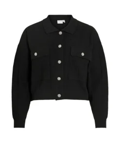 Vila Womens Cardigan Julisa LS Short Knit Black Beauty