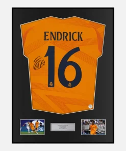 Framed Endrick Signed Real Madrid Shirt 2024-25 Away [Classic]