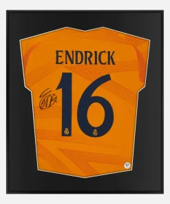 Framed Endrick Signed Shirt, Real Madrid, Away Orange, New [Lite]