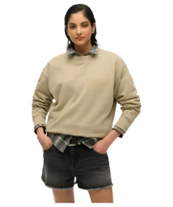 Superdry Womens Sweater Sport Luxe Loose Crew Winter Twig Beige