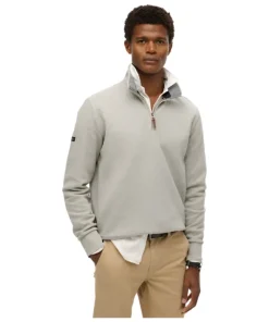 Superdry Mens Sweatshirt Core Pique Henley Grey Marl