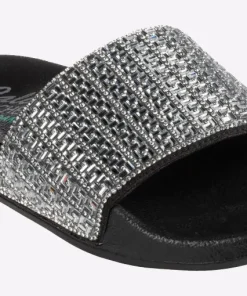 SKECHERS WOMENS POP UP NEW SPARKLE SLIDE  BLACK
