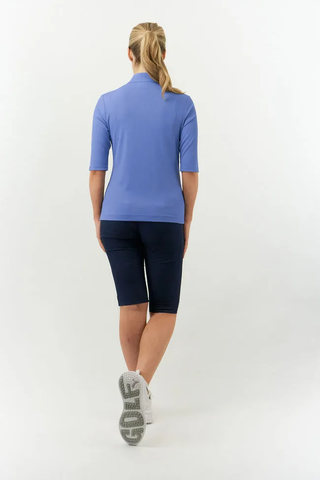 PURE GOLF WOMENS JASMINE HALF SLEEVE POLO SHIRT - CORNFLOWER - Image 2